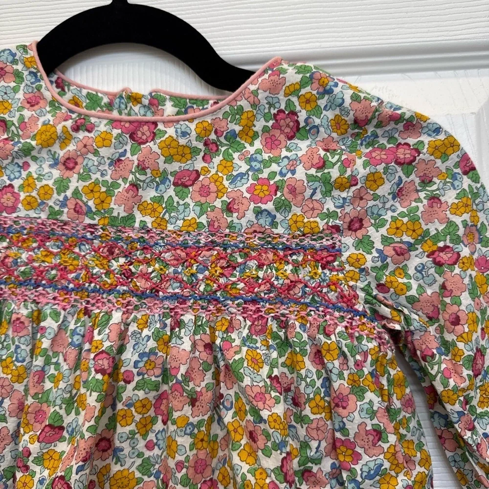 Mini Boden Floral Embroidered Kids Dress - Pink, Yellow, Green Size 7/8